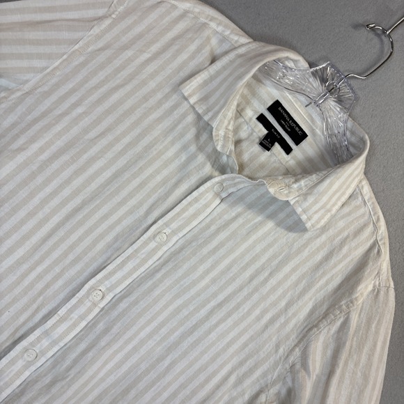 Banana Republic Other - Banana Republic Mens Large Tailored Slim Fit 100% Linen Striped Shirt Tan White